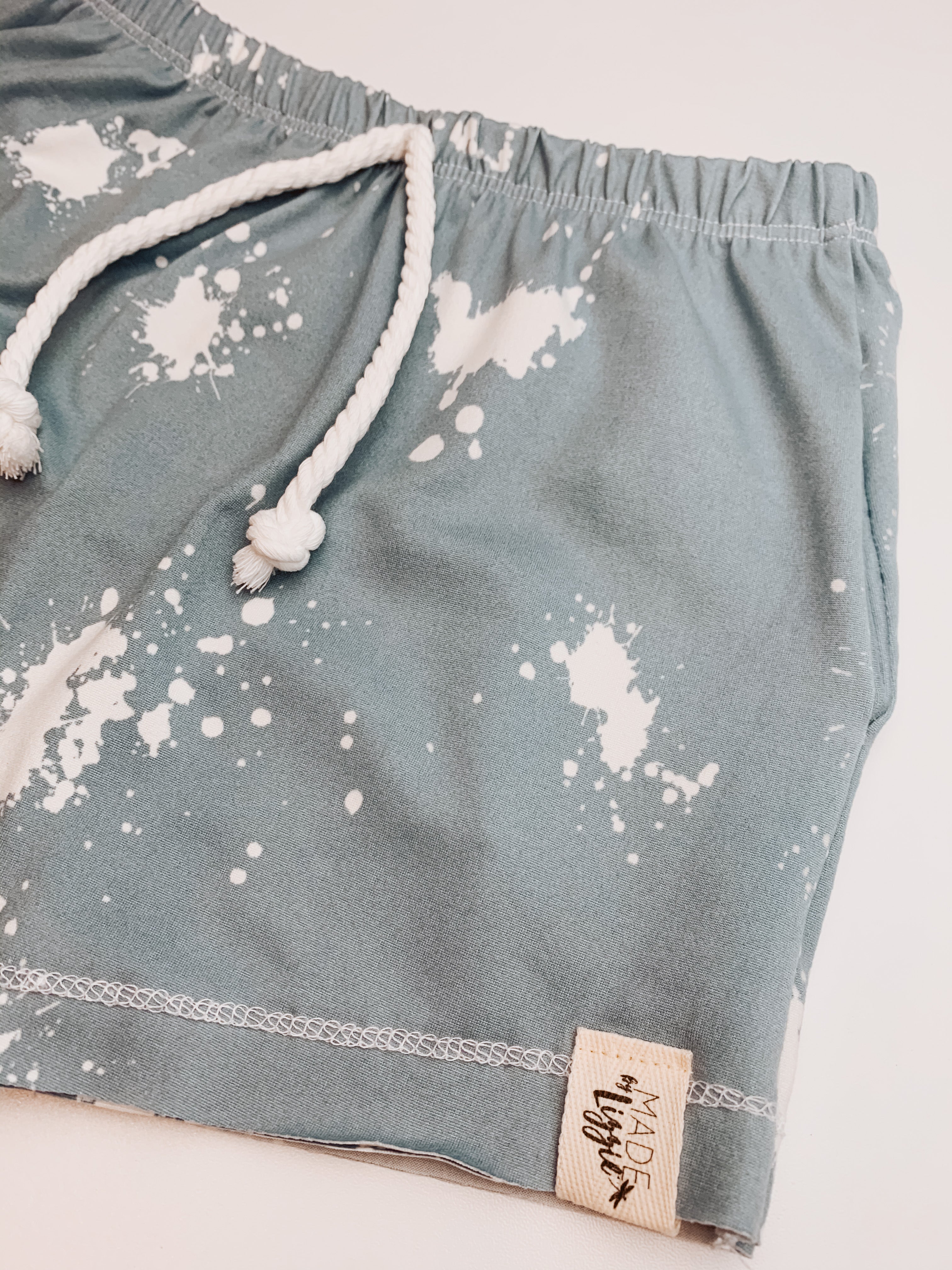 Light Blue Paint Splatter Shorts