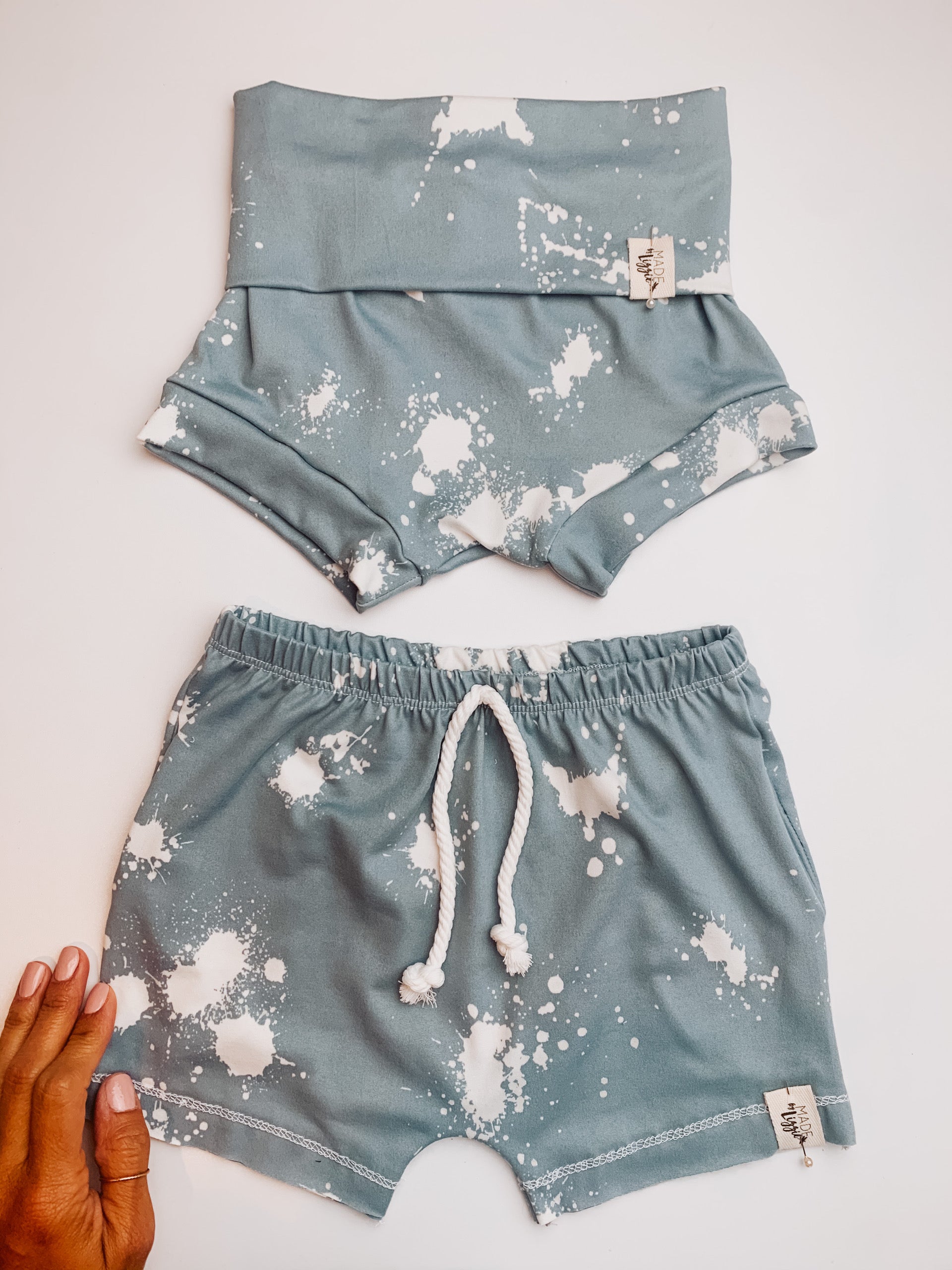 Light Blue Paint Splatter Shorts